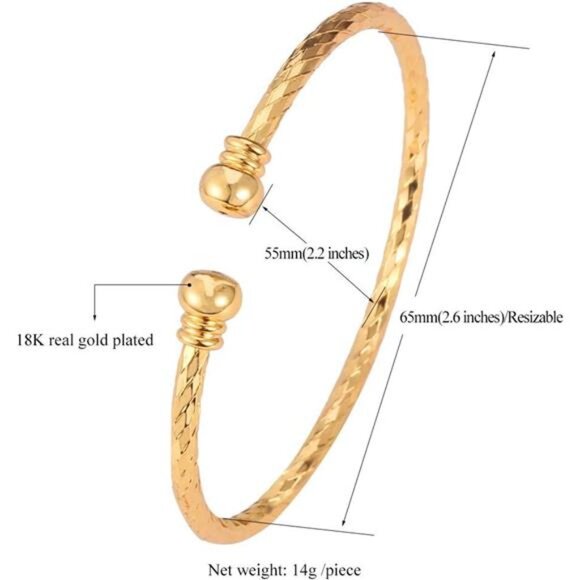 Unisex Simple Cuff Bracelet 18K Real Gold Platinum Plated Fine Bracelets Bangle - Picture 3 of 7